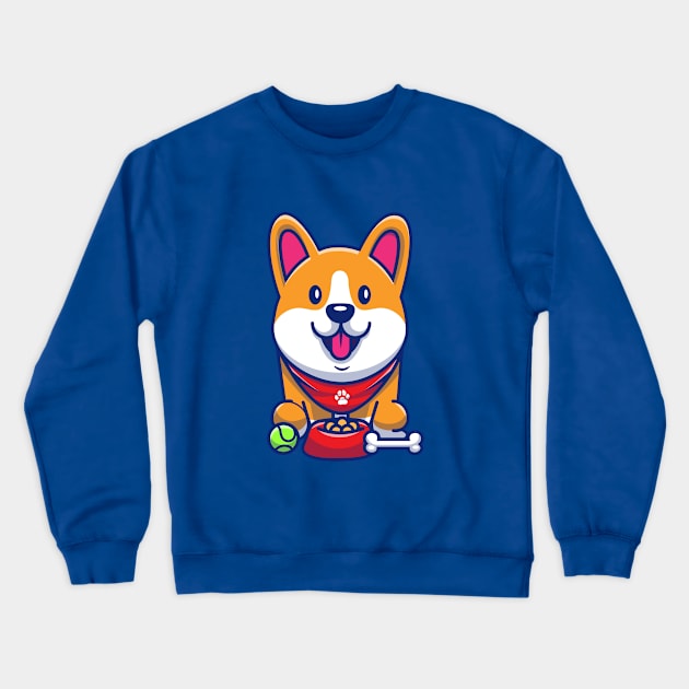 Cute Corgi, Food, Bone And Baseball Cartoon Crewneck Sweatshirt by Catalyst Labs